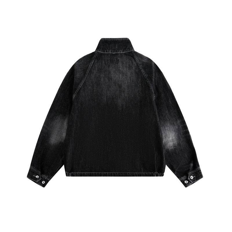 Streetwear Washed Faded Stand Collar Zipper Loose Denim Jacket For Men And Women | MuddyStock Originals MuddyStock