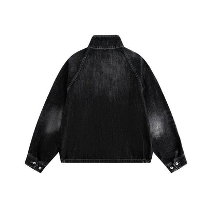 Streetwear Washed Faded Stand Collar Zipper Loose Denim Jacket For Men And Women | MuddyStock Originals MuddyStock