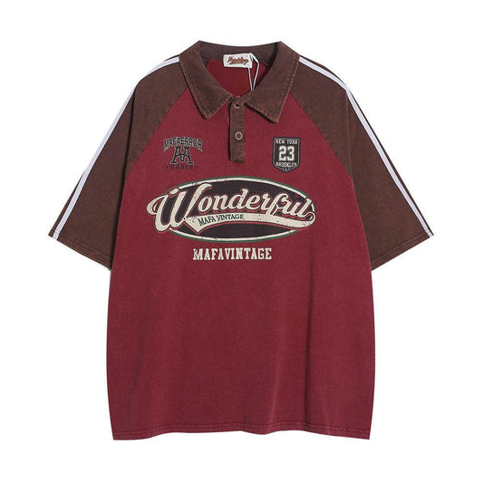 Retro Short Sleeve Loose Polo Shirt Men's Letters MuddyStock