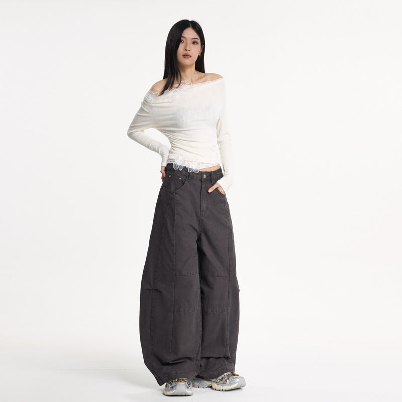 Dark Gray Wide-Leg Cargo Knife Pants For Women | MuddyStock Originals