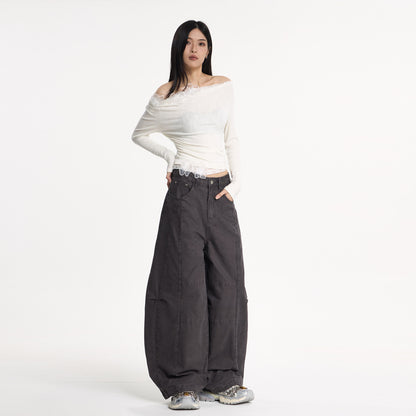 Dark Gray Wide-Leg Cargo Knife Pants For Women | MuddyStock Originals