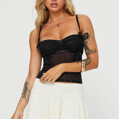 Women's Solid Color Suspender Bow Vest Black MuddyStock