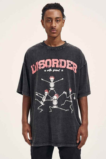 Vintage High Street Washed Old Bone Print Oversized Men's T-Shirt MuddyStock