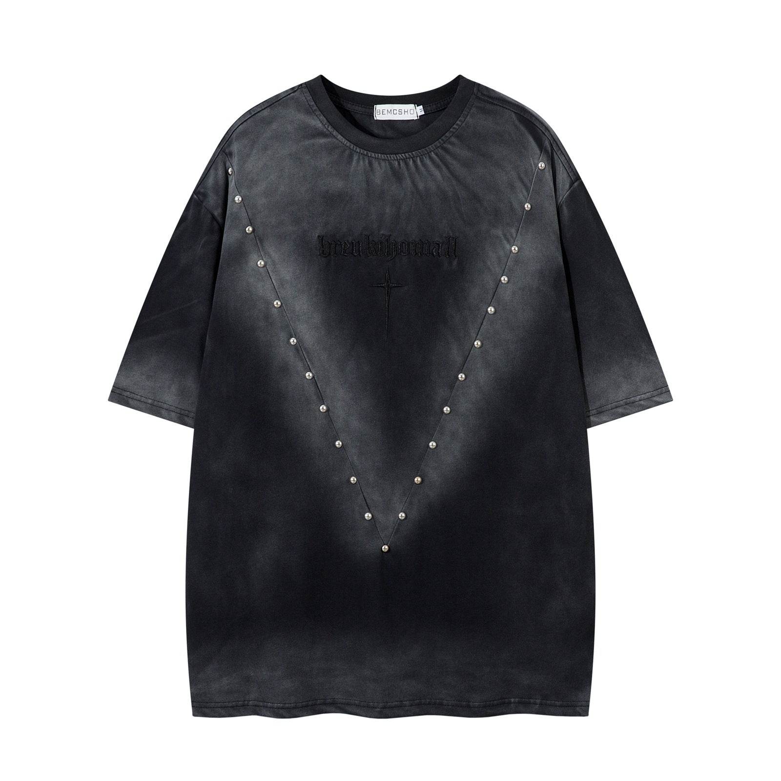 Streetwear Washed Beaded Short Sleeve T-Shirt For Men And Women | MuddyStock Originals Black MuddyStock