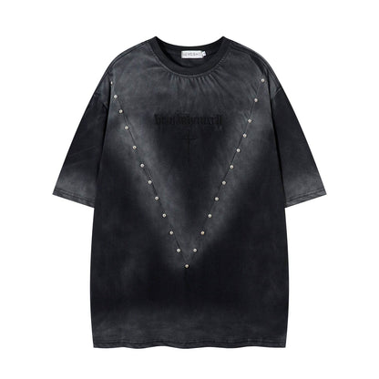 Streetwear Washed Beaded Short Sleeve T-Shirt For Men And Women | MuddyStock Originals Black MuddyStock