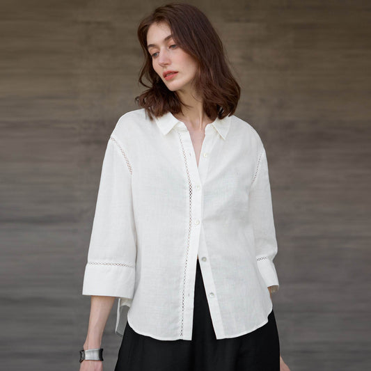 Lace-Up Placket Hollow Design Women's Shirt | MuddyStock Originals Off-white MuddyStock