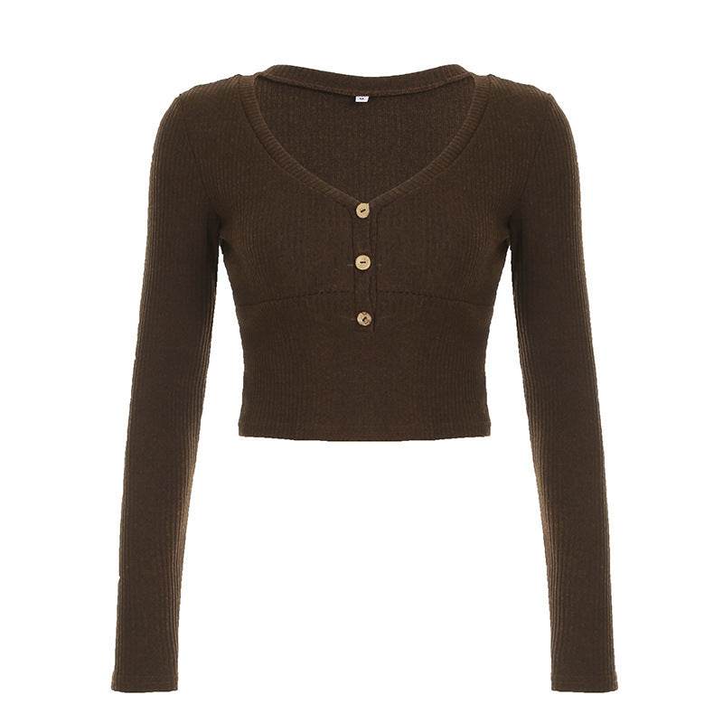 Vintage Sweater Bottoming Top For Women Brown MuddyStock