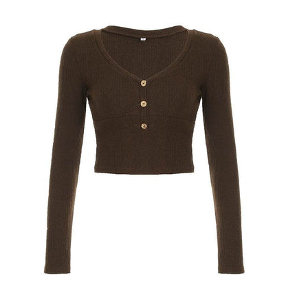Vintage Sweater Bottoming Top For Women Brown MuddyStock