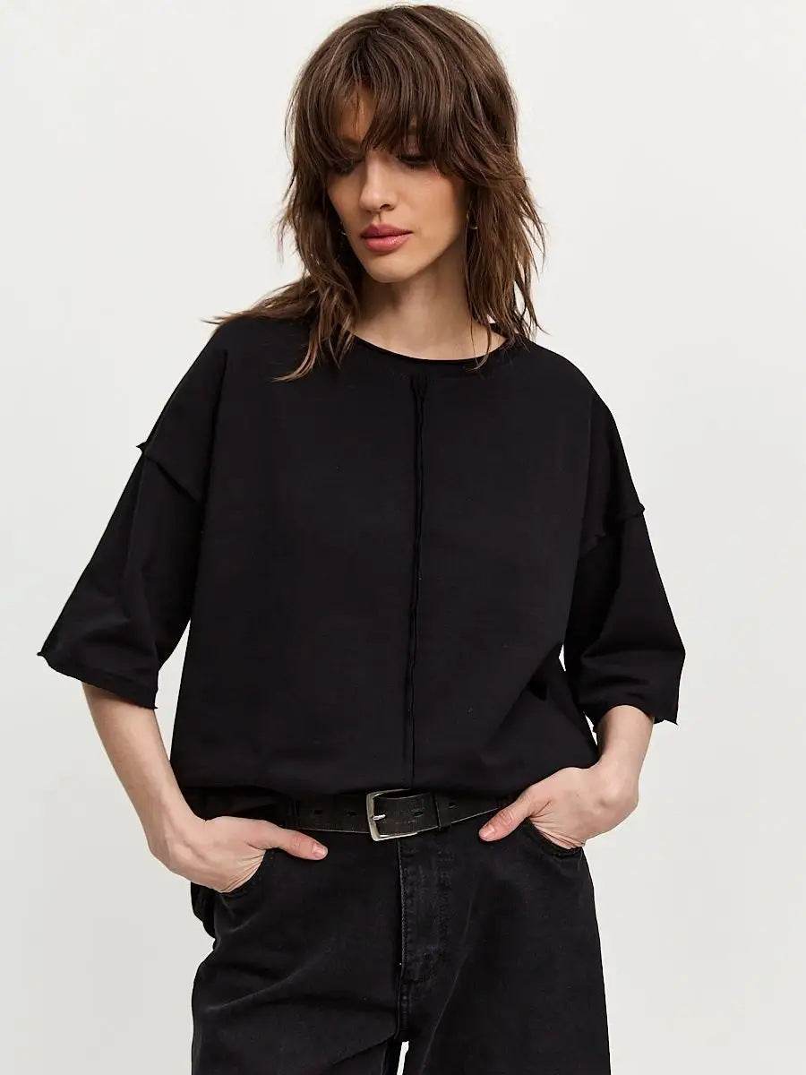 Loose Cotton Short Sleeve Top Foe Women | MuddyStock Originals Black MuddyStock