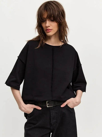 Loose Cotton Short Sleeve Top Foe Women | MuddyStock Originals Black MuddyStock