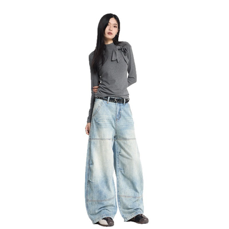 Women's Retro Design Patchwork Washed Knife-Edge Denim Pants | MuddyStoc Originals