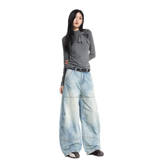 Women's Retro Design Patchwork Washed Knife-Edge Denim Pants | MuddyStoc Originals