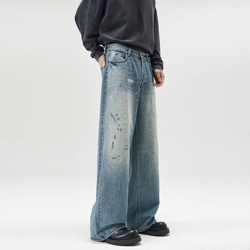 American-style Splash-ink Washed Loose Jeans For Men MuddyStock