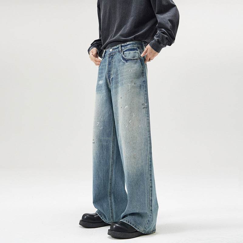 American-style Splash-ink Washed Loose Jeans For Men MuddyStock