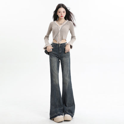 Wide Leg Flared High Waist Long Length Loose Fit Raw Hem Denim Jeans for Women | MuddyStock Originals