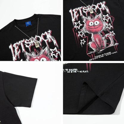 Streetwear Cartoon Cat Graffiti Letter T-Shirt with Necklace For Men And Women | MuddyStock Originals MuddyStock