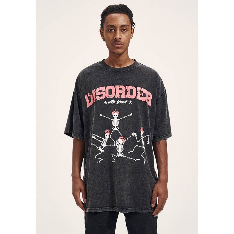 Vintage High Street Washed Old Bone Print Oversized Men's T-Shirt MuddyStock