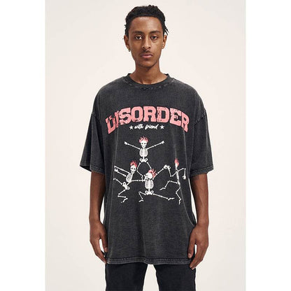 Vintage High Street Washed Old Bone Print Oversized Men's T-Shirt MuddyStock