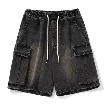 Summer New Loose Side Three-dimensional Large Pocket Leisure Fifth Pants Black MuddyStock
