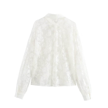 Flip collar see through loose and versatile shirt top for women | MuddyStock Originals MuddyStock