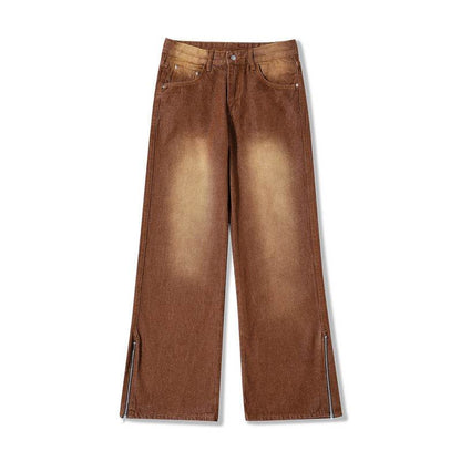 Vintage Distressed Washed Side Zipper Loose Pants For Men MuddyStock