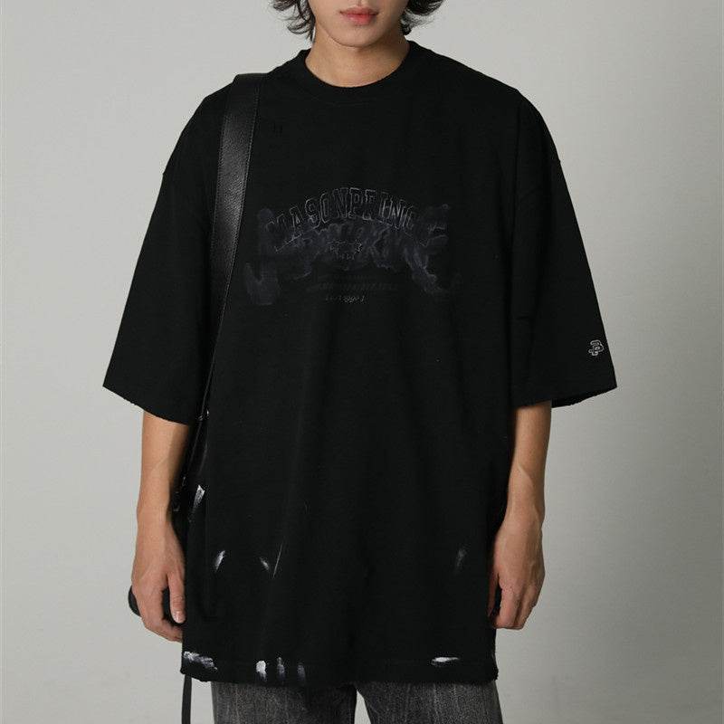 Double Yarn Combed Cotton Rock Print Round Neck Short Sleeve T-Shirt For Men MuddyStock