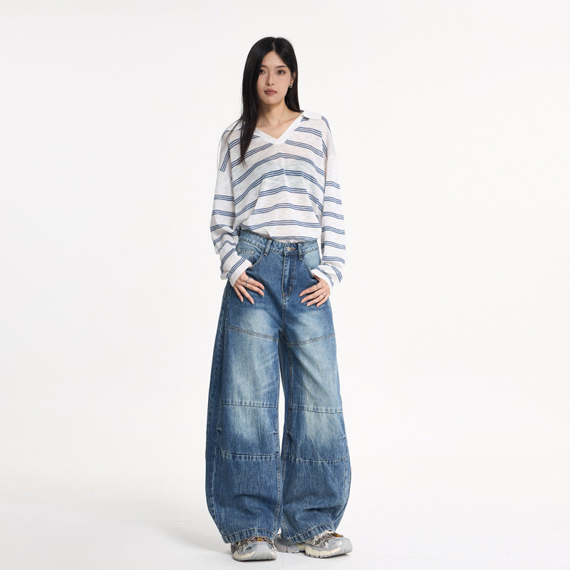 Washed Cracked Knife-Edge Denim Pants for Women | MuddyStock Originals