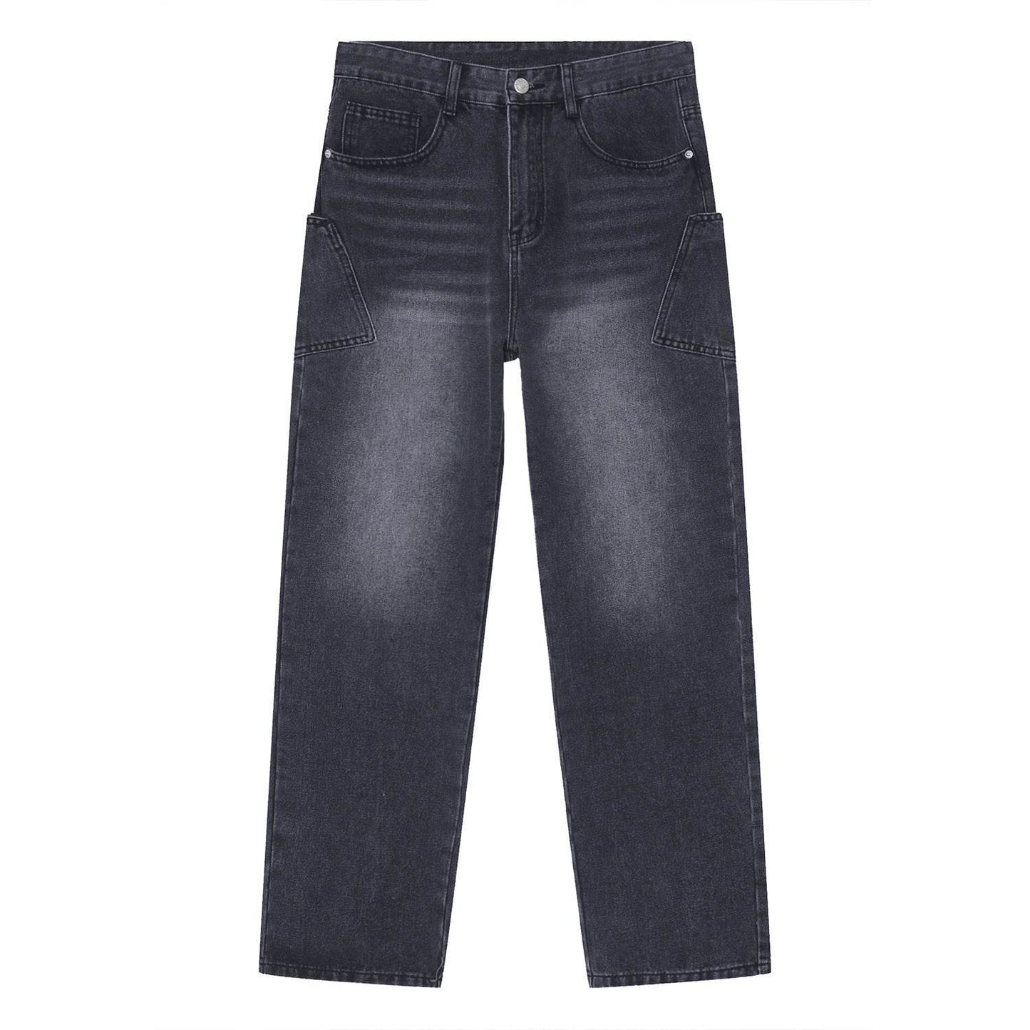 Korean Fashion Type Loose Straight Jeans For Men And Women Black MuddyStock