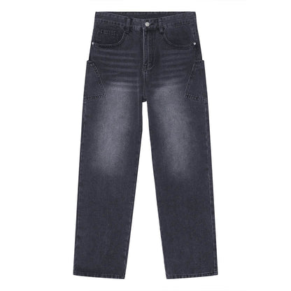 Korean Fashion Type Loose Straight Jeans For Men And Women Black MuddyStock
