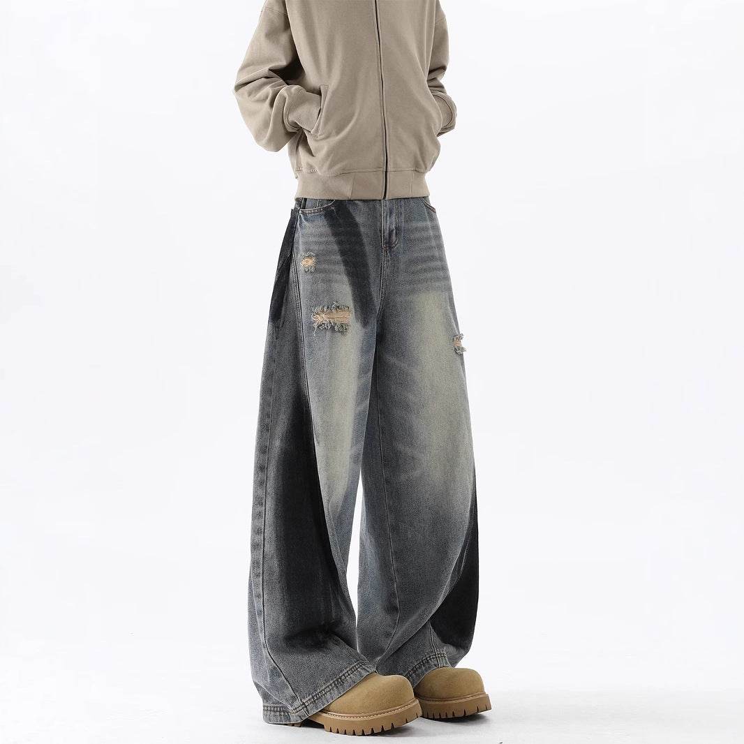 Men's American-style Splash-ink Ripped Machete Jeans MuddyStock