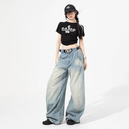 Retro Loose Denim Pants For Women | MuddyStock Originals Blue Long Pants MuddyStock