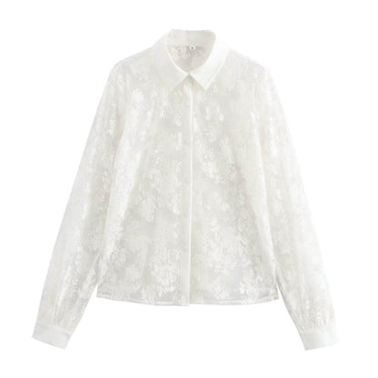 Flip collar see through loose and versatile shirt top for women | MuddyStock Originals MuddyStock