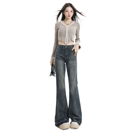 Wide Leg Flared High Waist Long Length Loose Fit Raw Hem Denim Jeans for Women | MuddyStock Originals