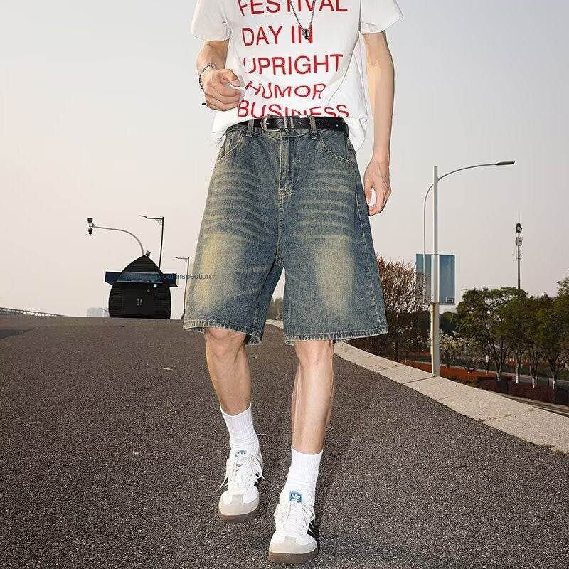 Washed and worn semi elastic waist denim shorts For Men And Women | MuddyStock Originals MuddyStock