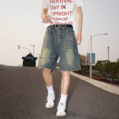 Washed and worn semi elastic waist denim shorts For Men And Women | MuddyStock Originals MuddyStock