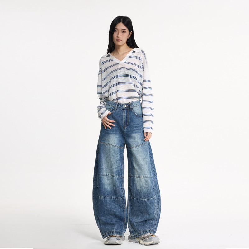 Washed Cracked Knife-Edge Denim Pants for Women | MuddyStock Originals