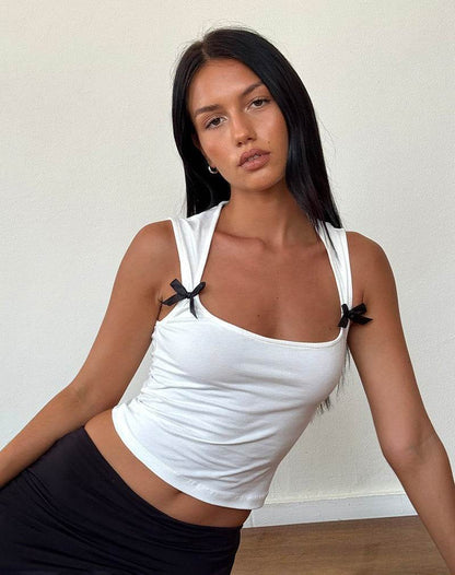 Simple Slim Tank Top with Bow Decoration For Women | MuddyStock Originals White MuddyStock