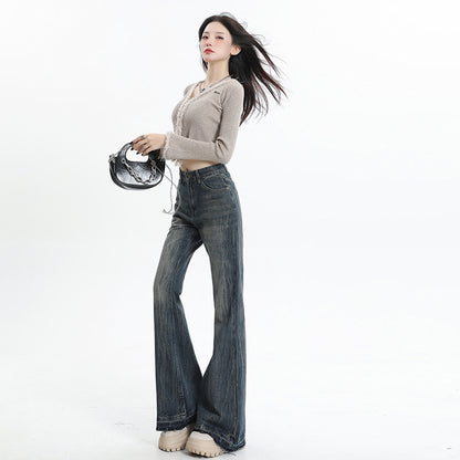 Wide Leg Flared High Waist Long Length Loose Fit Raw Hem Denim Jeans for Women | MuddyStock Originals