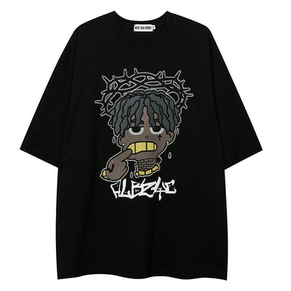 Cartoon Loose Half Sleeve Streetwear Short Sleeve T-Shirt For Men | MuddyStock Originals Black MuddyStock
