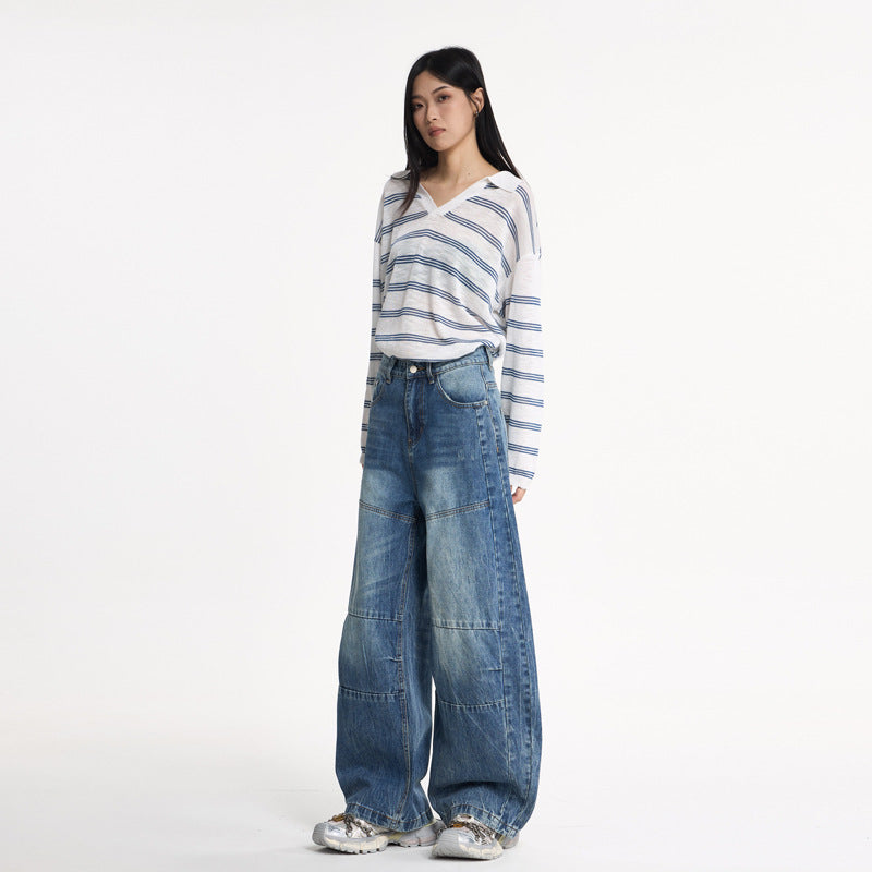 Washed Cracked Knife-Edge Denim Pants for Women | MuddyStock Originals