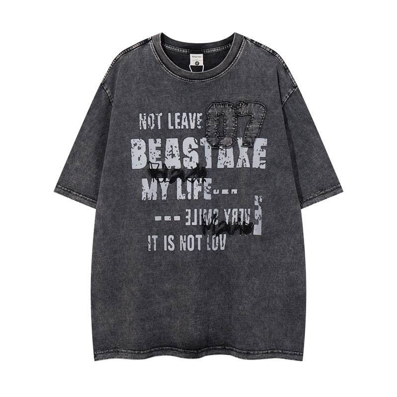 Washed Vintage Black Short Sleeve T-Shirt For Men And Women Black MuddyStock