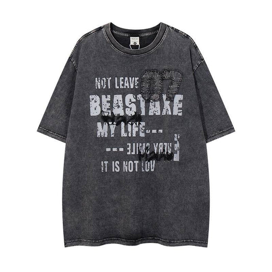 Washed Vintage Black Short Sleeve T-Shirt For Men And Women Black MuddyStock