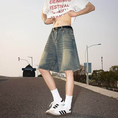 Washed and worn semi elastic waist denim shorts For Men And Women | MuddyStock Originals MuddyStock