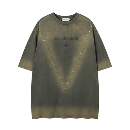 Streetwear Washed Beaded Short Sleeve T-Shirt For Men And Women | MuddyStock Originals Gray-green MuddyStock