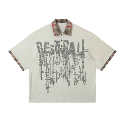 Lapel Graffiti Printing Loose Short-sleeved T-shirt For Men MuddyStock