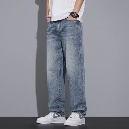 Men's Loose Casual Anti-wrinkle Straight Jeans Light Blue MuddyStock