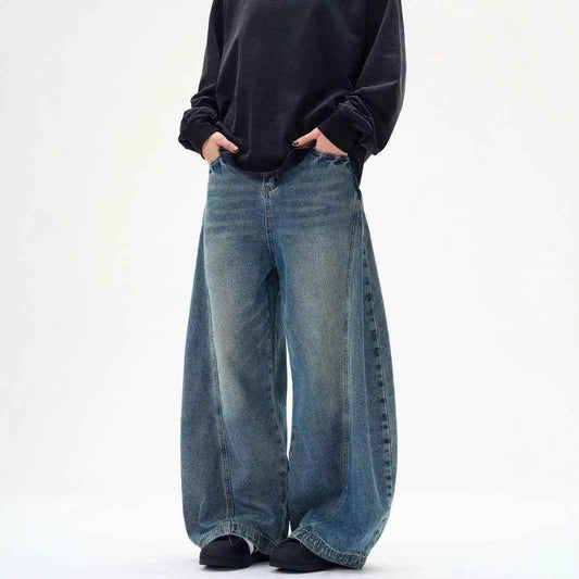 American Retro Washed Distressed Machete Design Jeans For Men And Women MuddyStock