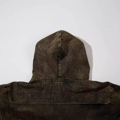 Retro Washed Distressed Hooded Sweater For Men MuddyStock