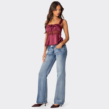 Stitching Lace Spaghetti-strap Camisole Top MuddyStock