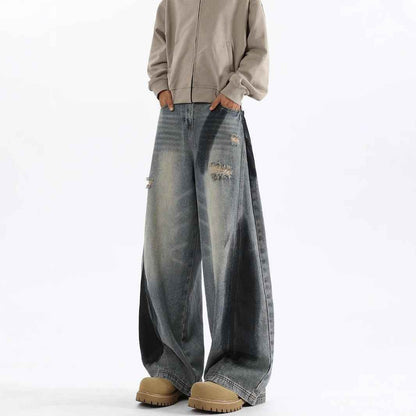 Men's American-style Splash-ink Ripped Machete Jeans MuddyStock
